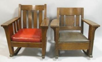 ARTS & CRAFTS MISSION STYLE OAK ROCKING CHAIRS